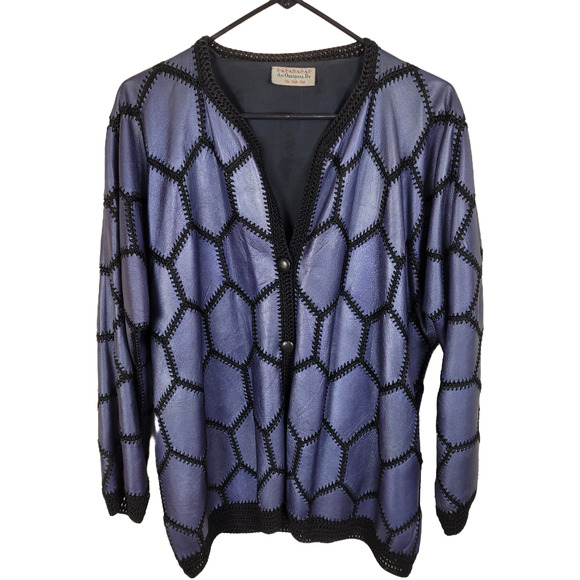 Vintage The Hide Out Purple Leather Patchwork Coat Sz XL Boho Hippie Whimsigoth - Picture 1 of 9